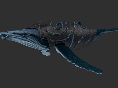 Mythical Whale With Ornate Decorative Armor And Intricate Blue Accents 3d model