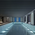Modern Indoor Swimming Pool With Relaxation Seating And Ambient Lighting Design