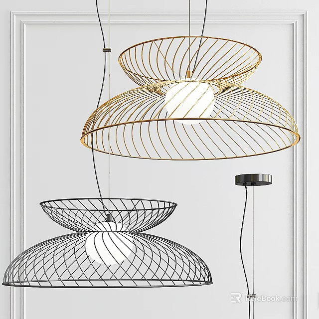 Modern Gold and Black Wire Frame Spiral Design Ceiling Pendant Lights 3d model