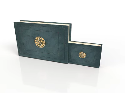 Dark Blue Covered Books With Golden Circular Pattern On Front Large And Small Sizes 3d model