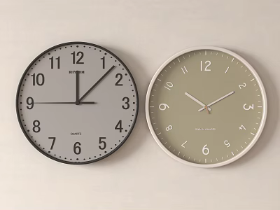 Two Stylish Wall Clocks On Light Background 3d model