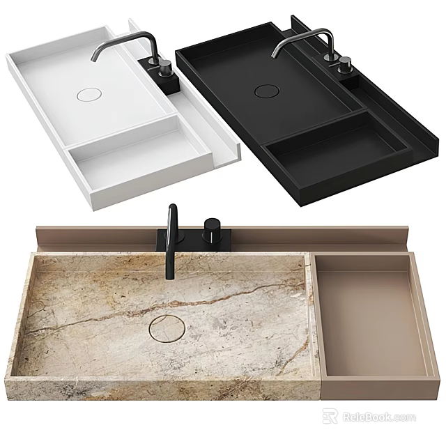 Modern Washbasin Designs With White Black And Marble Texture Tray Styles 3d model 