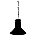 Modern Industrial Metal Chandelier With Wide Shade Suspended Against White Brick Wall Design