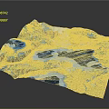 Blue 3D Terrain Model Showcasing Natural Mountains Lakes And Rolling Landforms Design