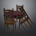 Wooden Dining Table With Plaid Tablecloth And Four Chairs Home Furniture