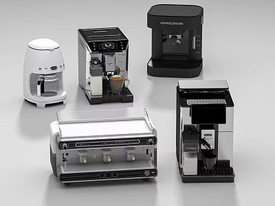 Various Modern Coffee Makers As Essential Kitchen Appliances With Different Styles 3d model