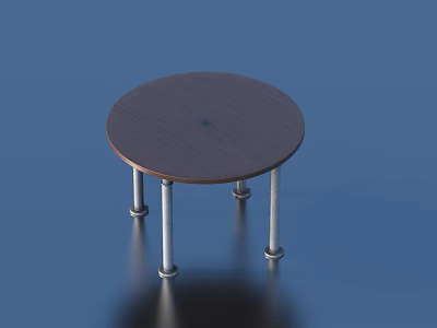 Round Dark Wooden Dining Table With Silver Metal Legs And Simple Modern Design Smooth Surface 3d model