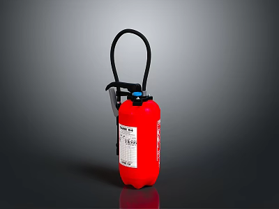 Red Fire Extinguisher With Black Hose Handle And Safety Label For Home Office Safety 3d model