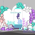 Colorful Balloon Arch With Seahorse Silhouette For Happy Birthday Decorations