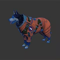 Dog In Orange Spacesuit With Straps And Emblem Patches Standing On White Background