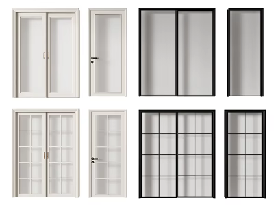Various Design Sliding Doors For Interior Space With Glass Panels And Grid Patterns 3d model