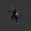 Blue Lizard Basketball Player In Brooks 36 Jersey Holding Basketball Action Pose