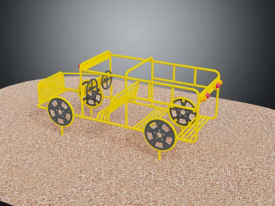 Yellow Frame Children's Playground Equipment With Black Wheels On Sand Surface For Kids 3d model