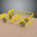 Yellow Frame Children's Playground Equipment With Black Wheels On Sand Surface For Kids
