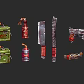 Collection of Vintage Weapons Including Pistols Knives Explosives and Crates