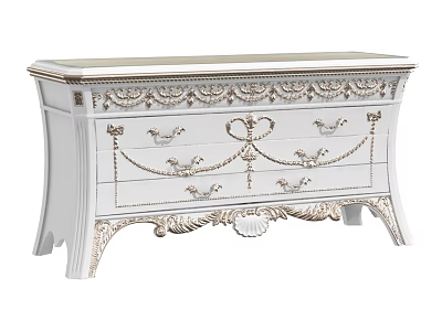 Elegant White Console Cabinet with Ornate Carvings and Gold Accents 3d model