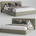 Modern Double Bed With Upholstered Headboard Soft Gray Bedding And Decorative Pillows 3d model