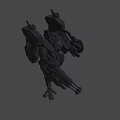 Yellow Mechanical Warrior Creature With Heavy Gun Blue Head Modules And Armor