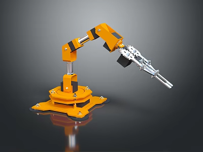 Orange Mechanical Arm With Black Joints Handling Biological Sample On Yellow Base 3d model