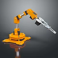 Orange Mechanical Arm With Black Joints Handling Biological Sample On Yellow Base 3d model