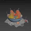 Fresh Mixed Fruits Bowl With Pears Cherries Blackberries And Blueberries On Cloth