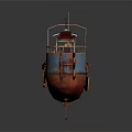 Rusty Old Metal Boat Model With Blue Brown Weathered Structure And Cabin Railings