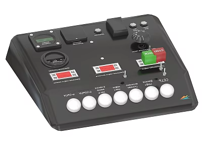 Industrial Equipment Control Panel With LCD Display Red Green Buttons White Round Buttons And Knobs 3d model