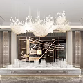 Luxurious Modern Sales Office Interior With Chandelier Tables And Chairs