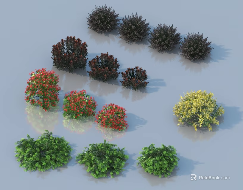 Different Colored Bushes For Garden Landscaping With Various Shapes And Sizes 3d model 
