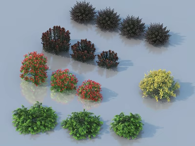 Different Colored Bushes For Garden Landscaping With Various Shapes And Sizes 3d model