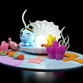 Underwater Themed Photo Spot With Blue Cartoon Character Seashell Glowing Light Colorful Corals And Starfish
