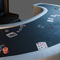 Modern Entertainment Table with Black Leather Chair Playing Cards and Chips