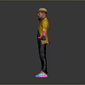 Stylish 3D Character Model Wearing Yellow Jacket Black Pants And Colorful Shoes