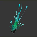 Colorful Abstract Creature With Shiny Green Blue Red Tentacles And Reflection On Gray Background