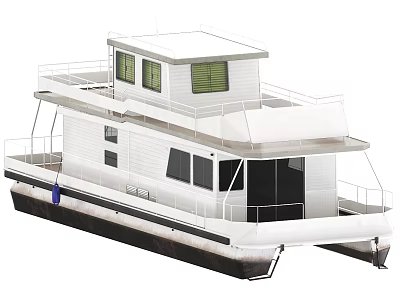 White Luxury Catamaran Yacht With Multiple Decks And Large Windows 3d model