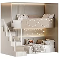 Cozy Children's Bunk Bed With White Stairs And String Lights Decoration
