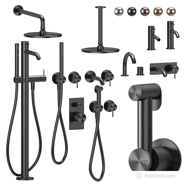 Modern Black Shower System With Handheld Rainfall Head Faucet And Valve 3d model 