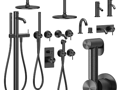 Modern Black Shower System With Handheld Rainfall Head Faucet And Valve 3d model