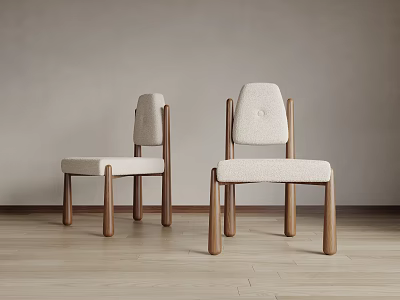 Modern Dining Chairs With Wool Upholstered Seats And Wooden Legs In Minimalist Interior 3d model