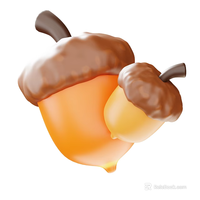 Two Delicious Glossy Orange Acorn Shaped Sweet Desserts With Brown Tops 3d model 