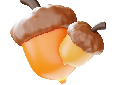 Two Delicious Glossy Orange Acorn Shaped Sweet Desserts With Brown Tops 3d model