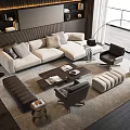 Modern Sofa And Coffee Table Set With Throw Pillows Magazines Tray Accent Chairs And Ottoman