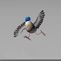 Cartoon Bird Wearing Blue Hat With Spread Wings Standing On Circular Light Area Dark Background
