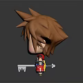 3D Cartoon Character With Spiky Orange Hair Blue Eyes Holding Key Wearing Red Blue Outfit