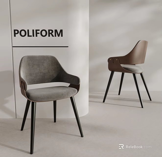 POLIFORM Modern Single Sofa In Gray And Brown With Armrest And Black Legs Design 3d model 