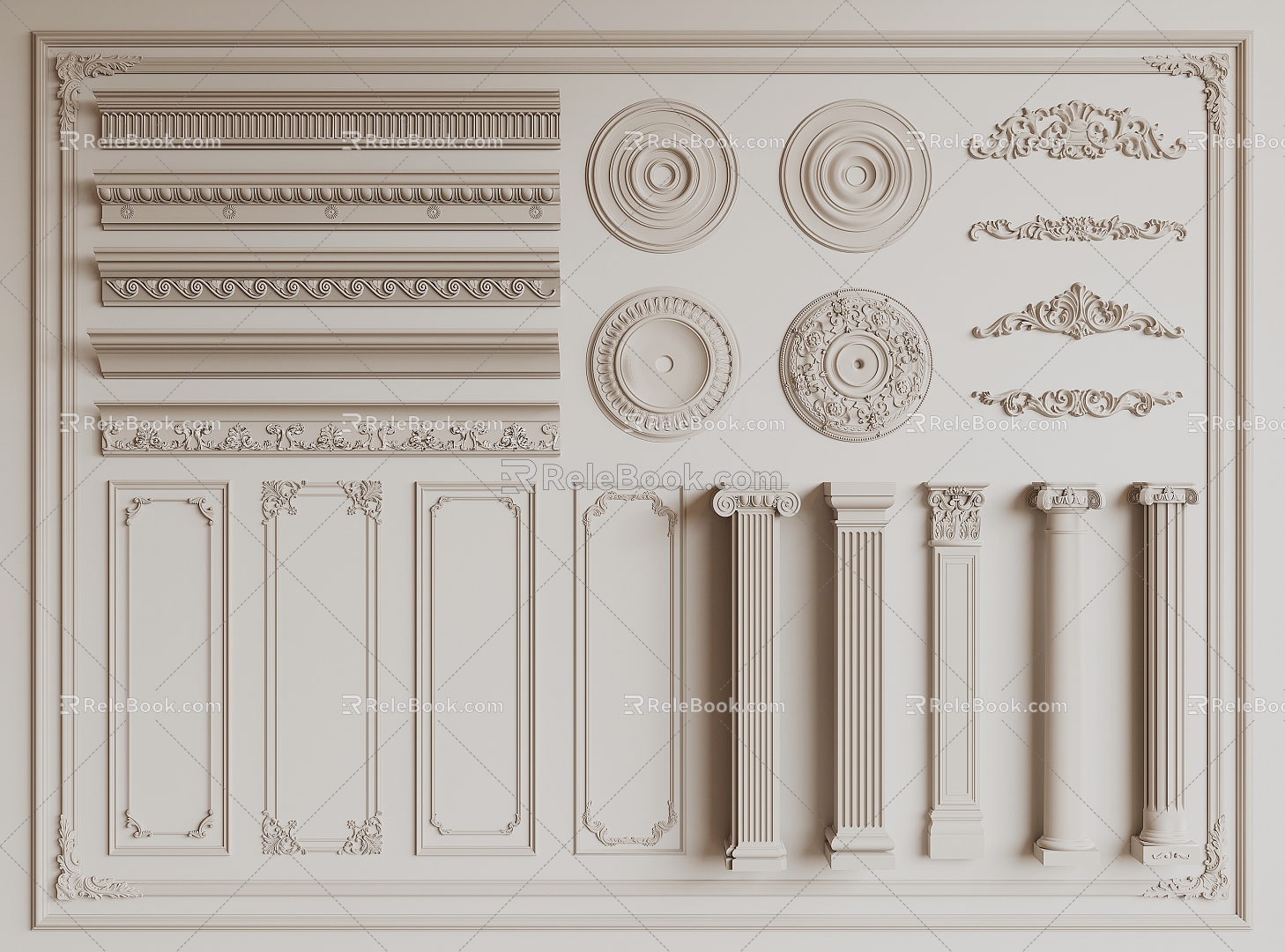 French plaster line carved 3d model