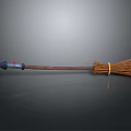 Wooden Handle Broom With Straw Bristles Black Tip And Red Accent Design