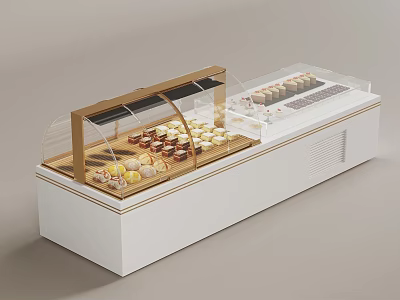 White Display Showcase Shelf With Glass Cover For Pastries And Desserts 3d model