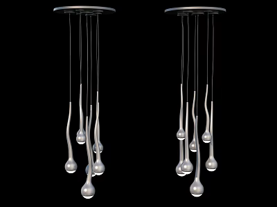 Modern Silver Ceiling Light with Multiple Hanging Curved Pendants and Spherical Ends 3d model