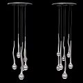 Modern Silver Ceiling Light with Multiple Hanging Curved Pendants and Spherical Ends